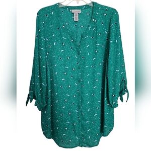 CATHERINES PRINT BLOUSE GREEN SZ 0X 14/16 NWOT